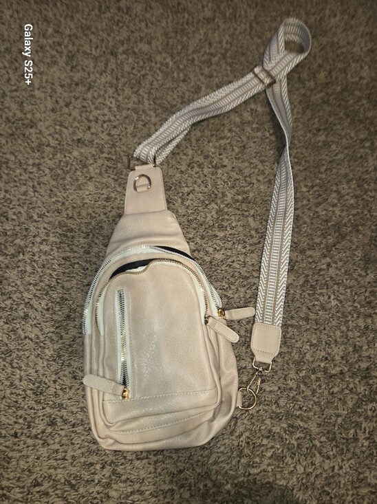 Handbags - Beige Leather Crossbody Belt Bag with Adjustable Strap